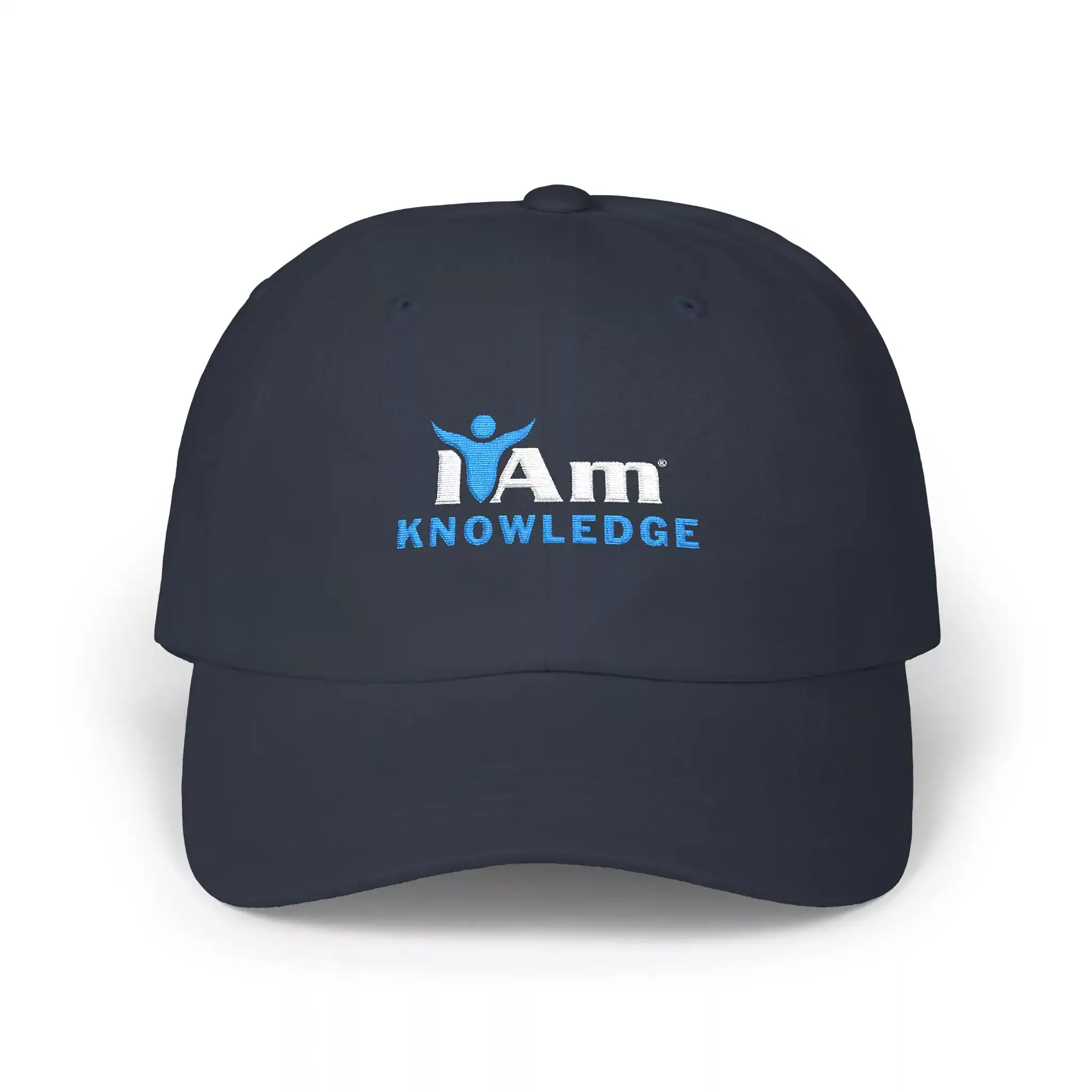 4933183420019120007_2048.webp Beaded baseball cap with embroidered "I Am Knowledge" logo and text.