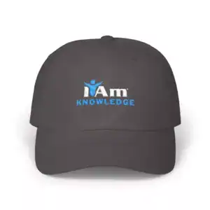 Bold embroidered "Knowledge" logo baseball cap with adjustable strap, perfect for education enthusia.