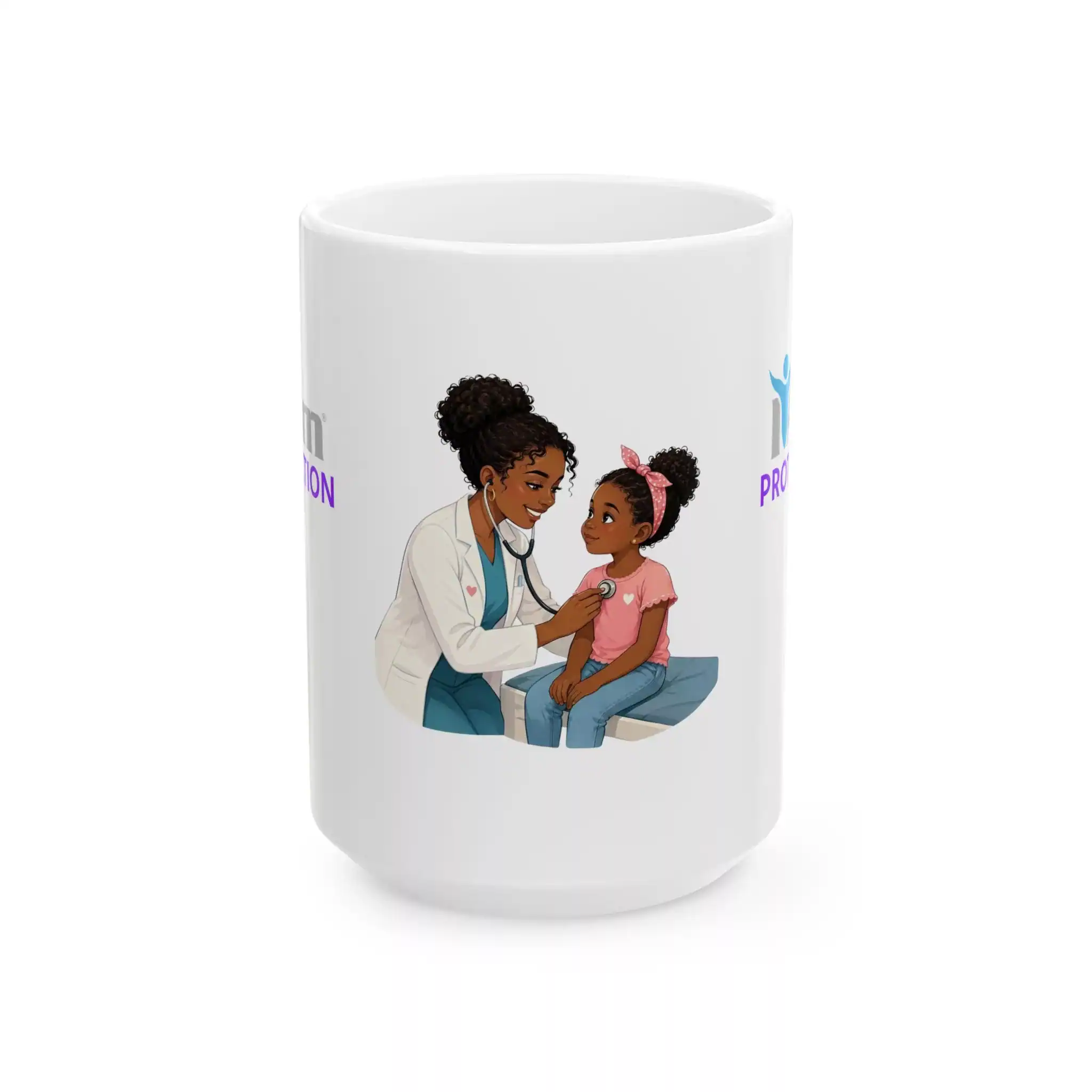 8954319054000615339_2048.webp Protective doctor and child ceramic mug with "I Am Protection" message, 11oz and 15oz sizes.