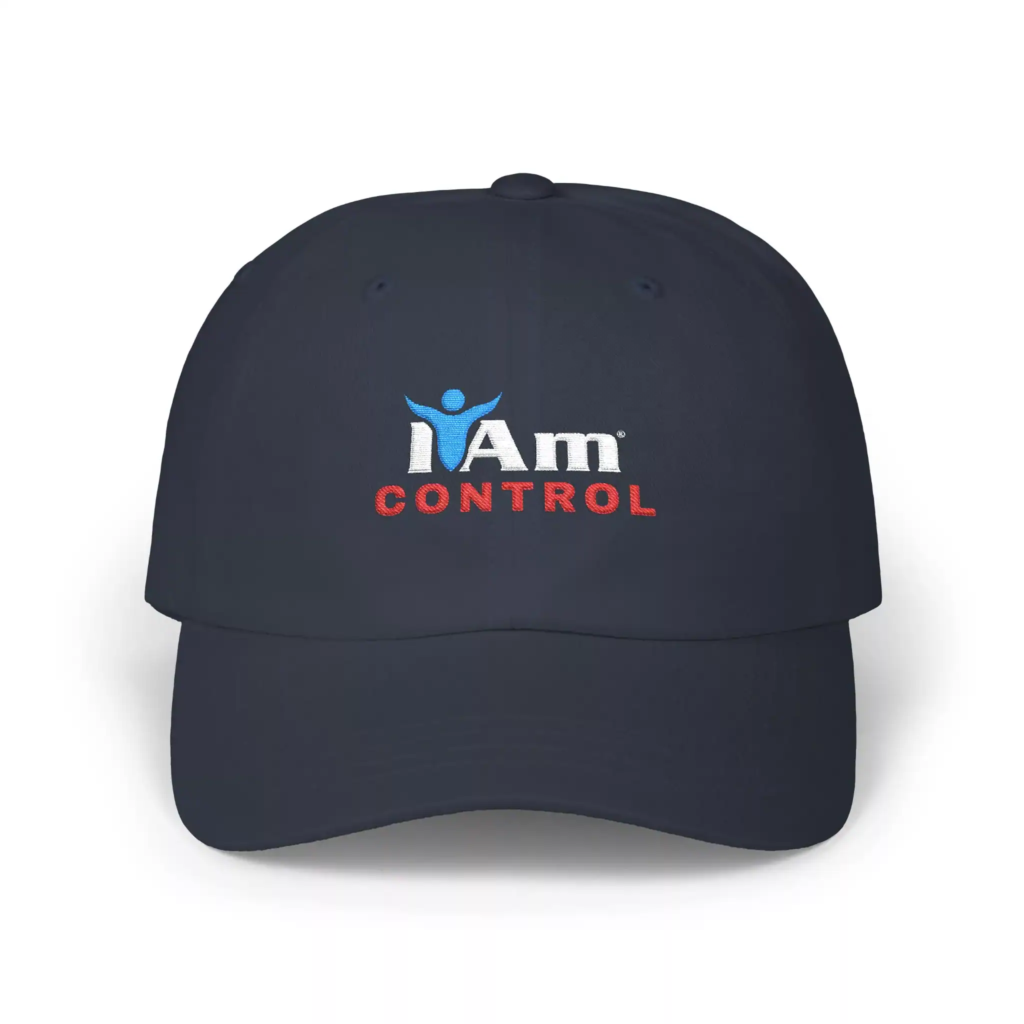 8956030073633962061_2048.webp Bold embroidered "I Am Control" logo on a stylish black dad cap, perfect for casual wear and brand p.