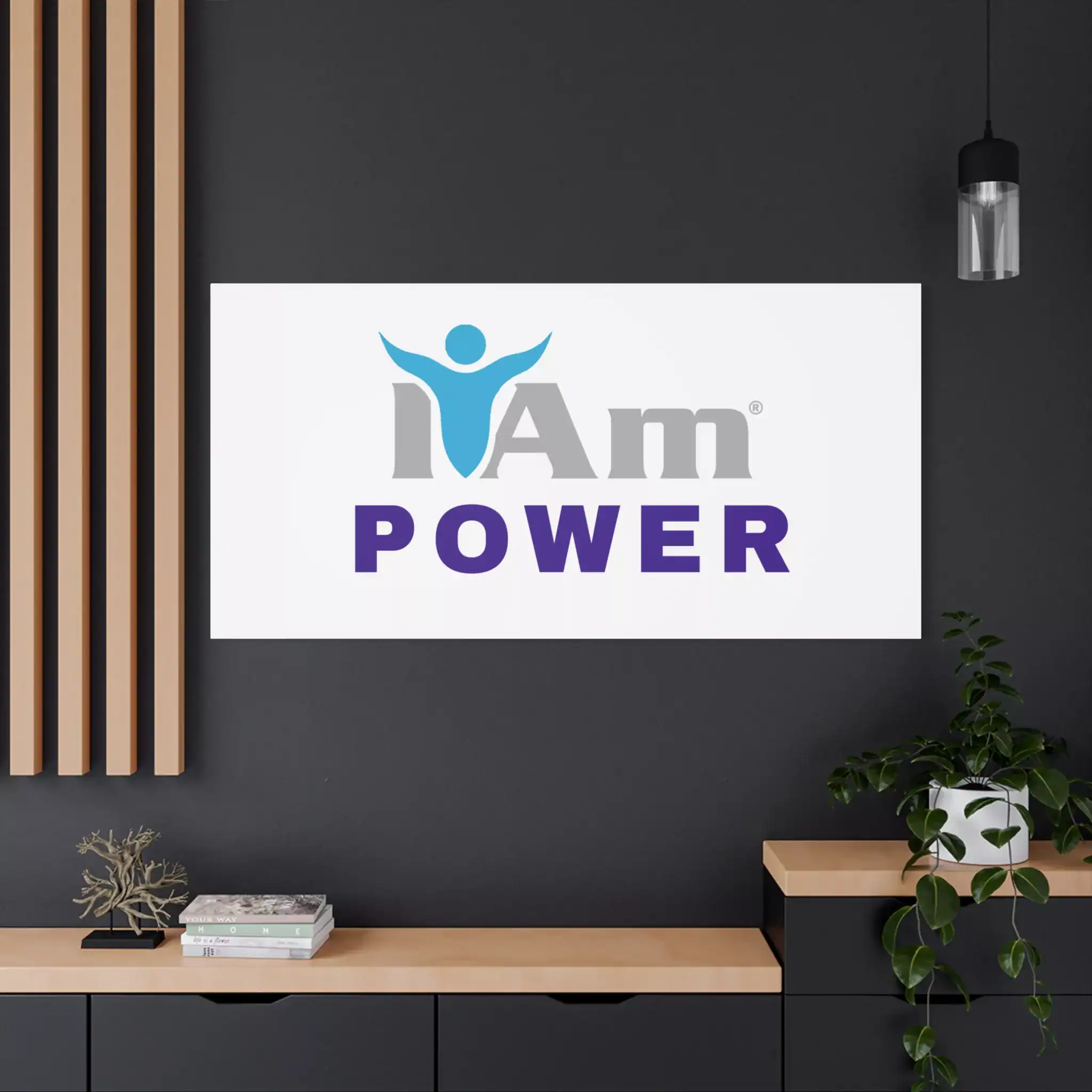 10036774418343931570_2048.webp Inspirational wall art with 'I Am Power' message on a modern dark wall.