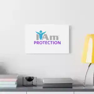 Inspirational wall art with the phrase 'I Am Protection' on a white canvas.
