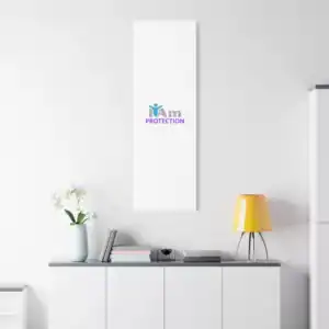 Minimalist wall art with 'I Am Protection' message in a modern interior.