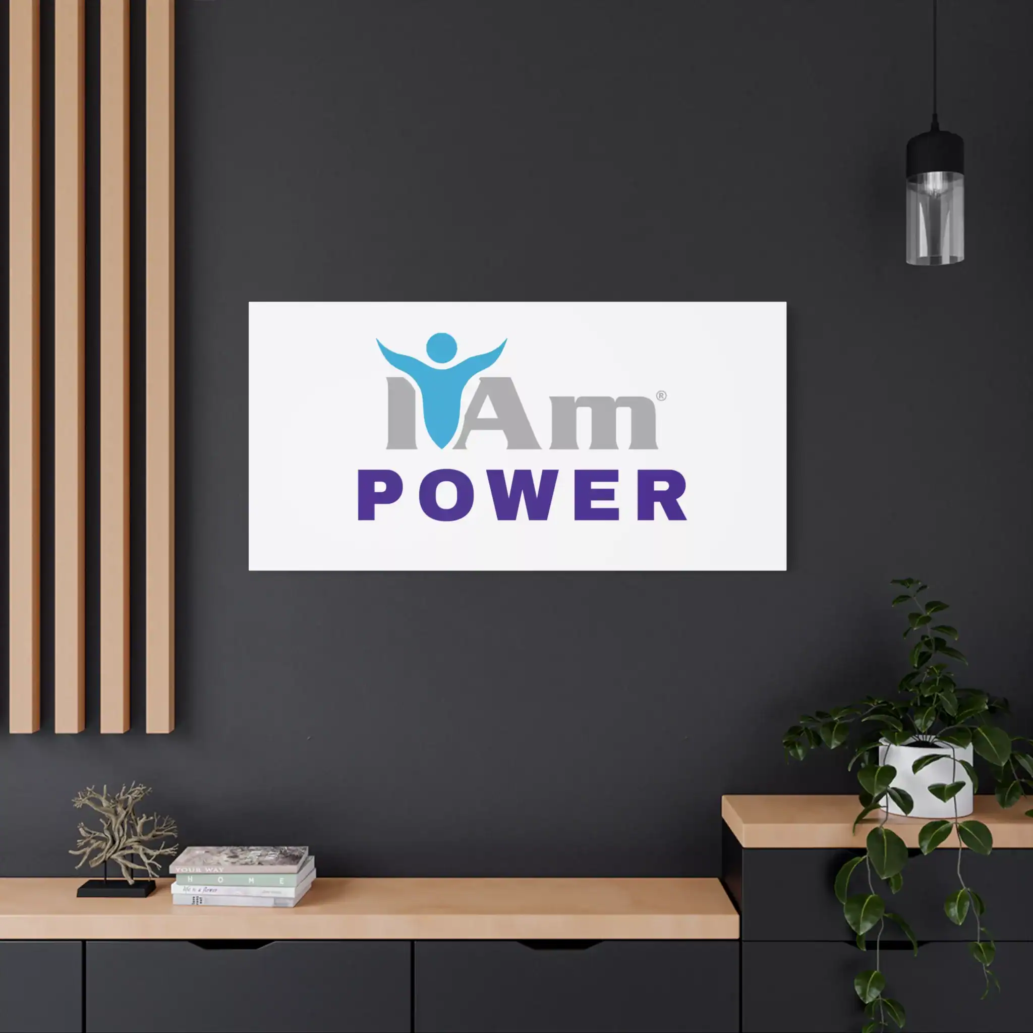 10274482277023200344_2048.webp Inspirational wall art with 'I Am Power' message on a dark wall.