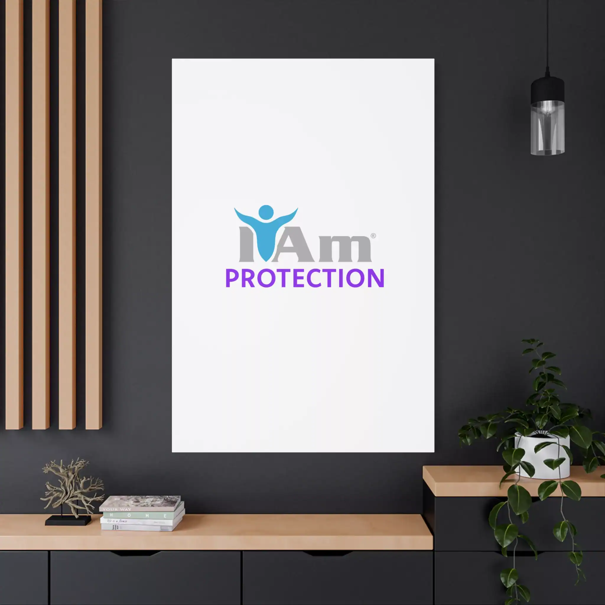10286648129692780135_2048.webp Inspirational wall art with 'I Am Protection' message on a white canvas.