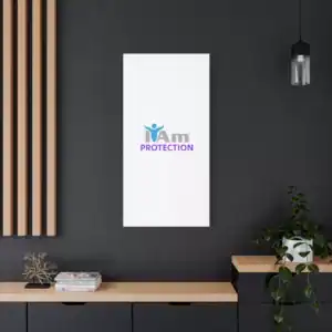 Modern wall art with 'I Am Protection' message on a white canvas.