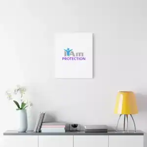 Inspirational wall art with 'I Am Protection' message on a white wall.