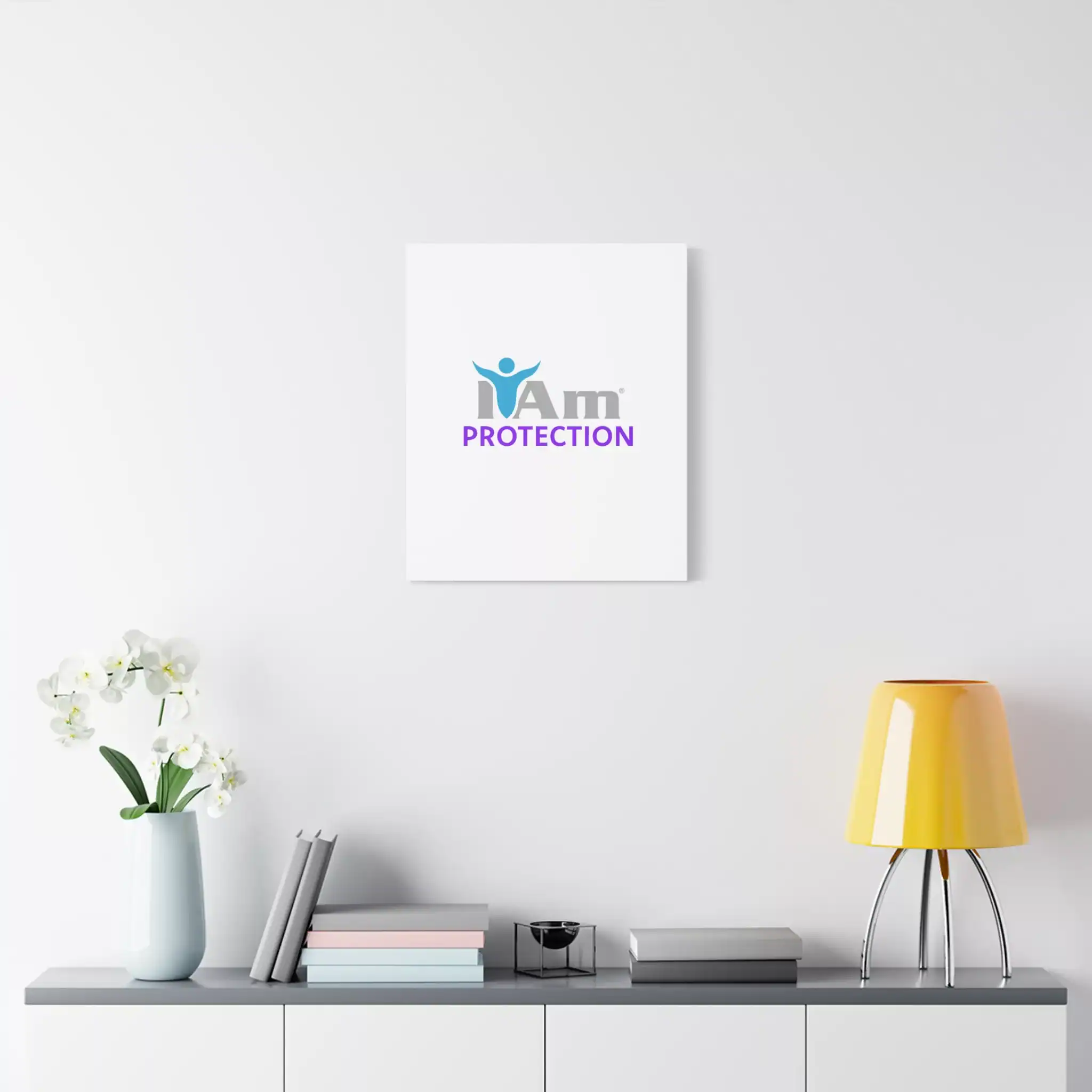 1074238301952503203_2048.webp Inspirational wall art with 'I Am Protection' message on a white wall.