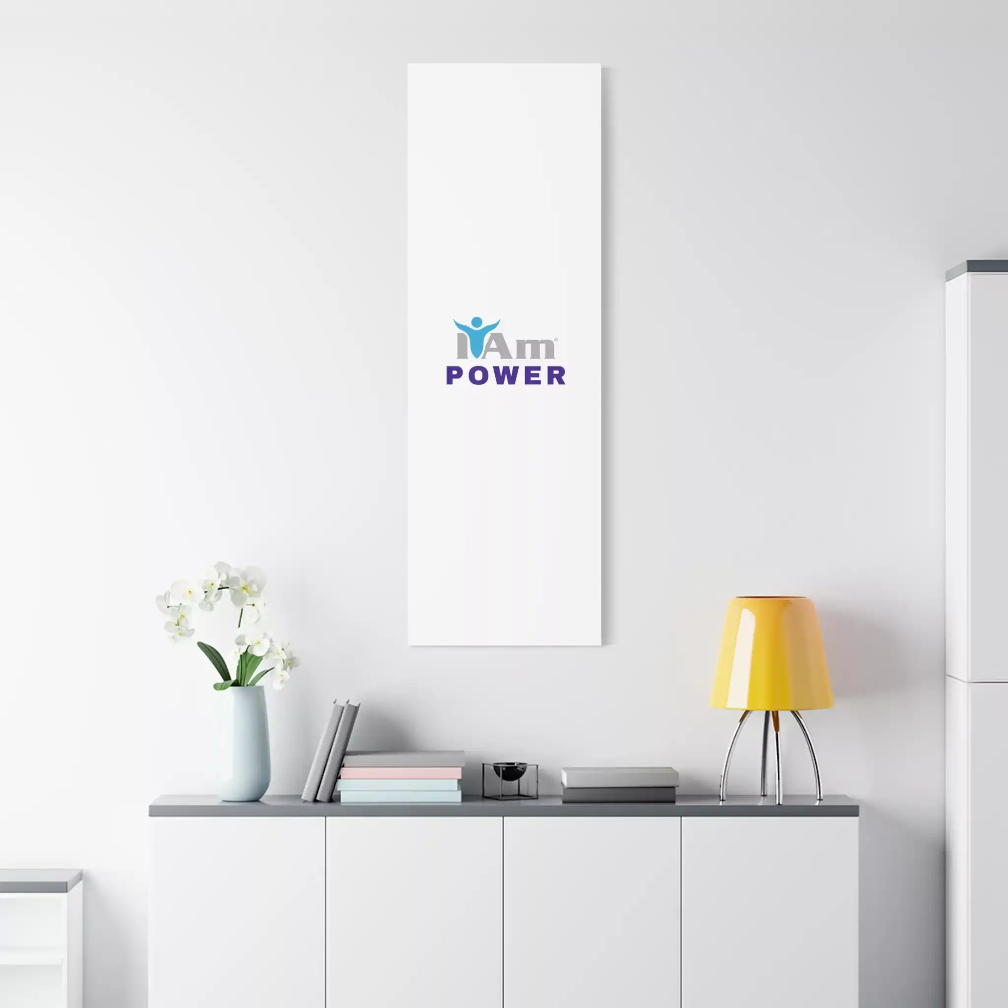 10879995233057172633_2048.webp Minimalist wall art with 'I Am Power' message in a modern room setting.