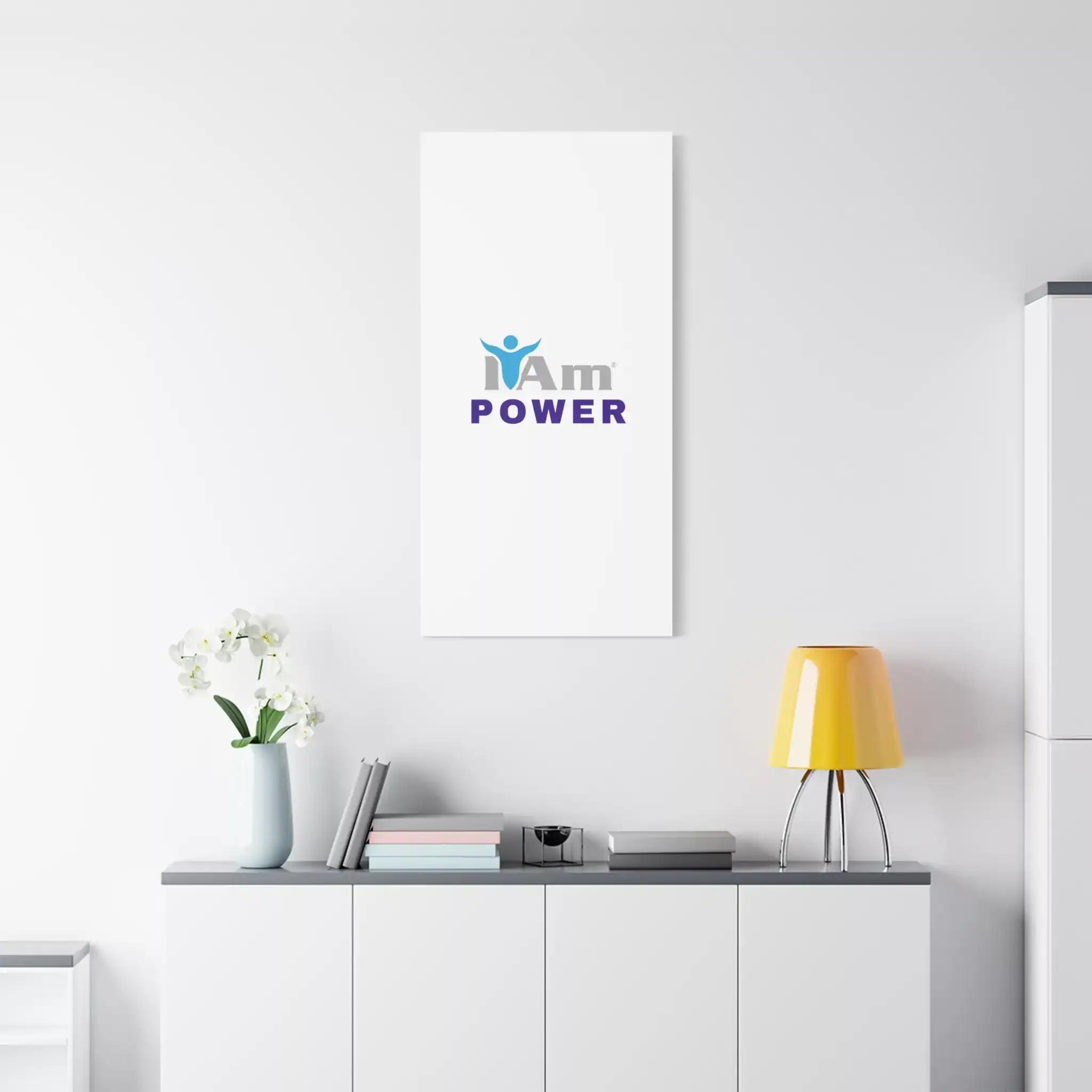 11009249173441170935_2048.webp Inspirational wall art with 'I Am Power' message on a white wall.
