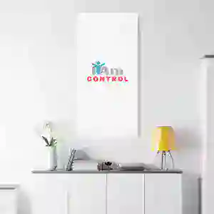 Inspirational wall art with 'I Am Control' message in modern home decor setting.