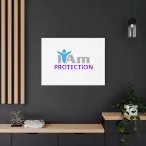 Inspirational wall art with protection theme on a dark wall.