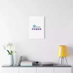 Inspirational wall art with 'I Am Power' message on a white wall.