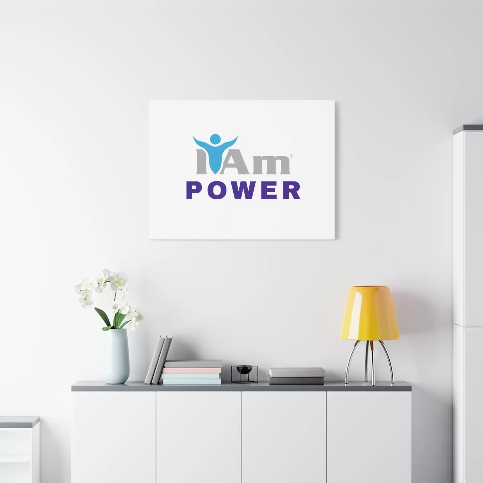 11297687894323840664_2048.webp Inspirational wall art with 'I Am Power' message on a white wall.