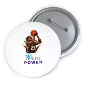 Empowerment badge with a basketball player and 'I Am Power' text.