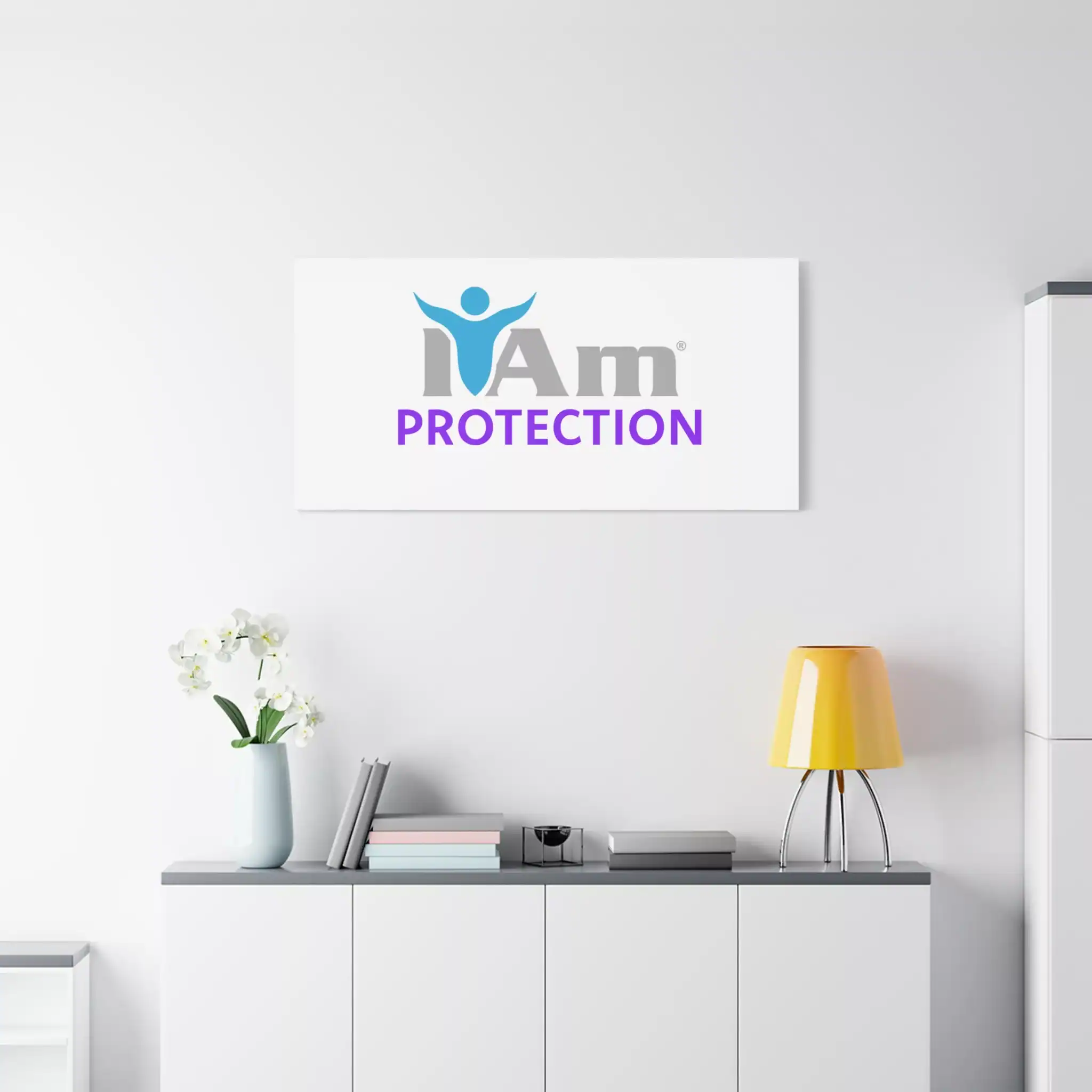 11353531994039272037_2048.webp Inspirational wall art with 'I Am Protection' message on a white wall.