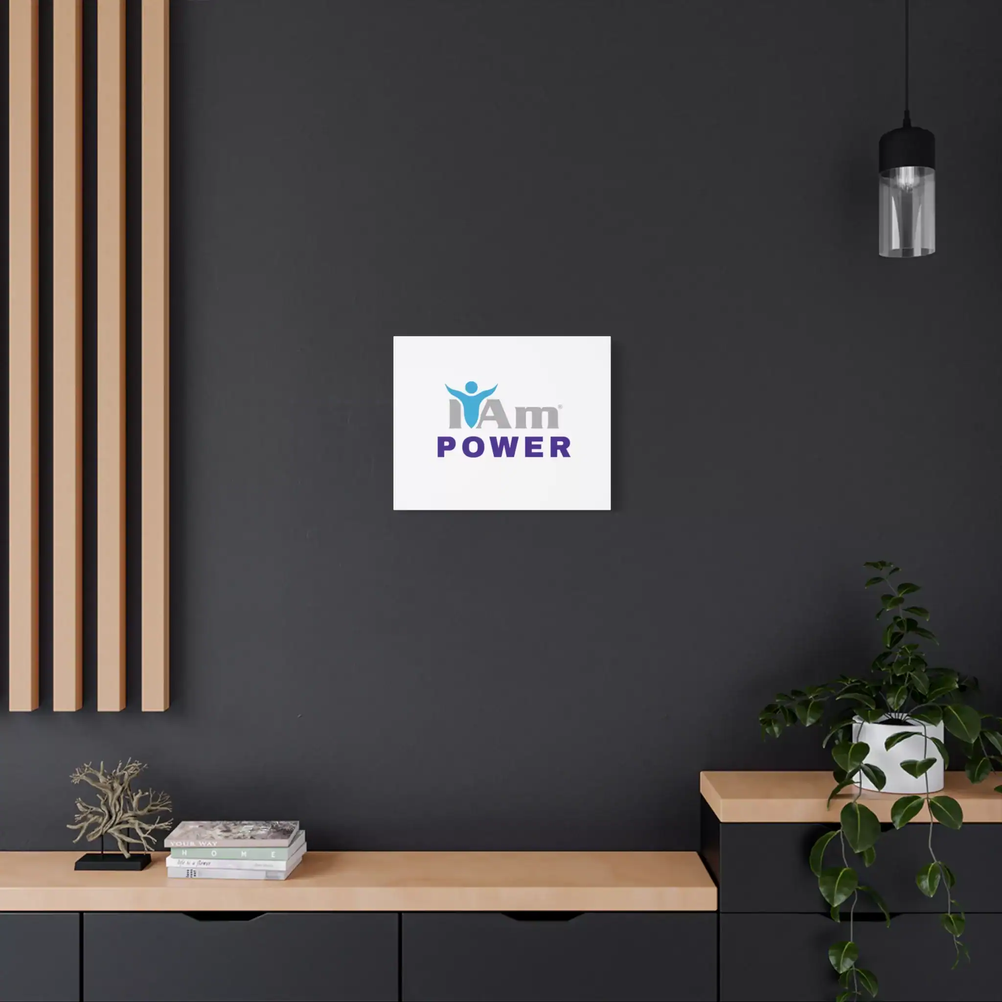 11441937355635733584_2048.webp Inspirational wall art with 'I Am Power' message on a dark wall.