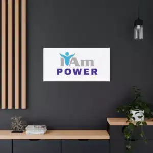 Inspirational 'I Am Power' canvas wall art in modern office setting.