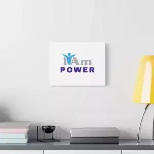 Inspirational wall art with the phrase 'I Am Power' on a white canvas.