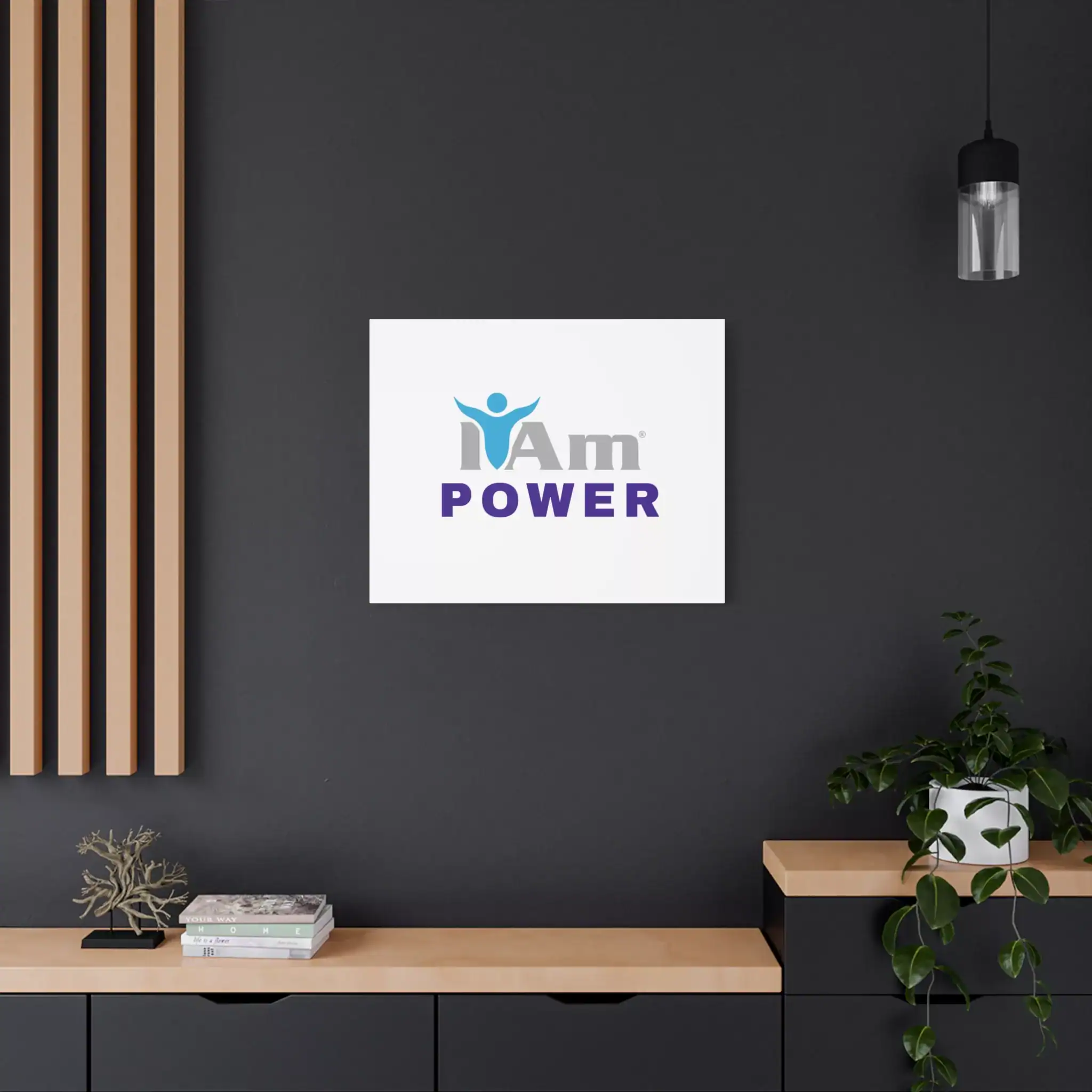 12148018439304062144_2048.webp Inspirational wall art with 'I Am Power' message on a dark wall.