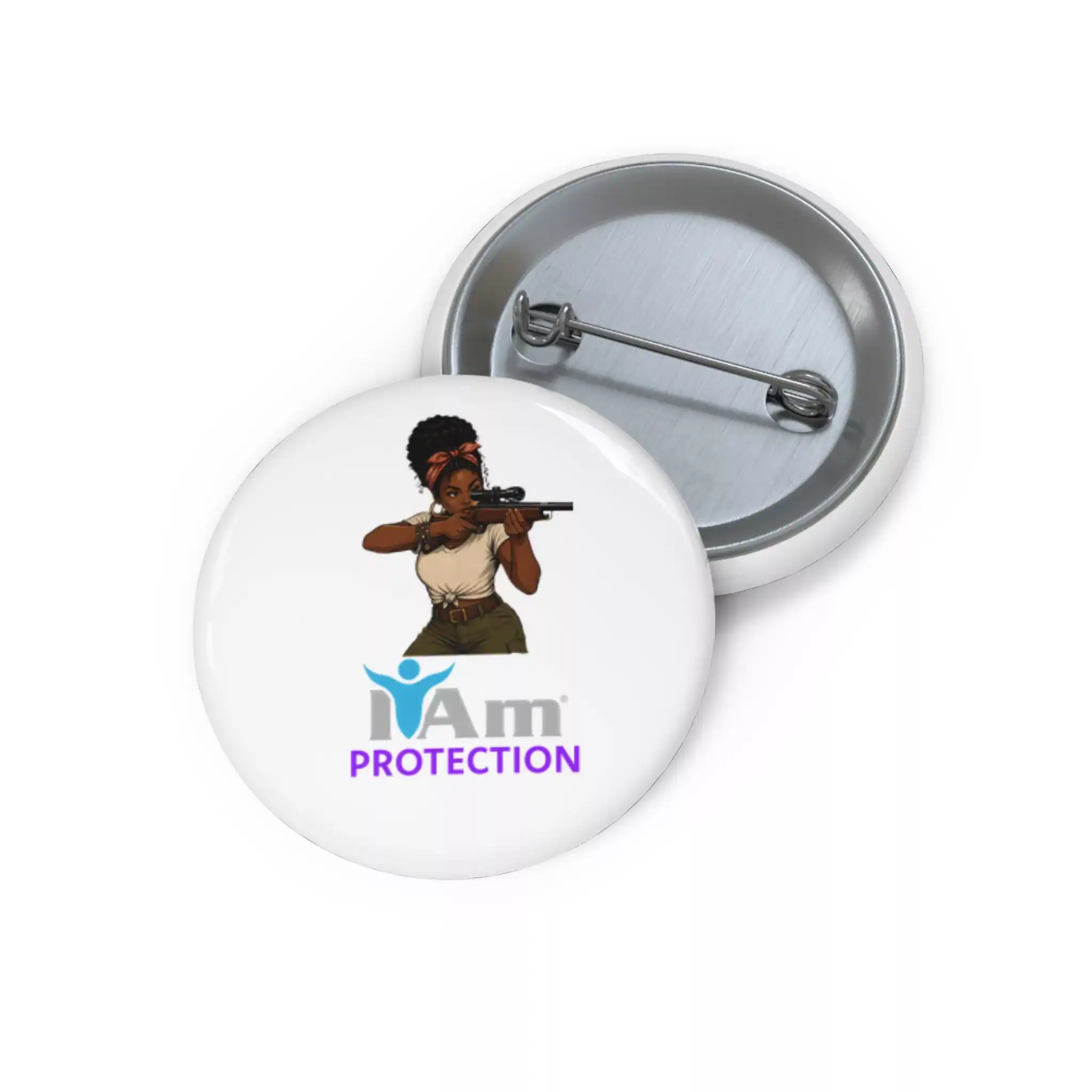 12358185739671089897_2048.webp Empowerment badge with woman aiming a rifle for protection symbol.