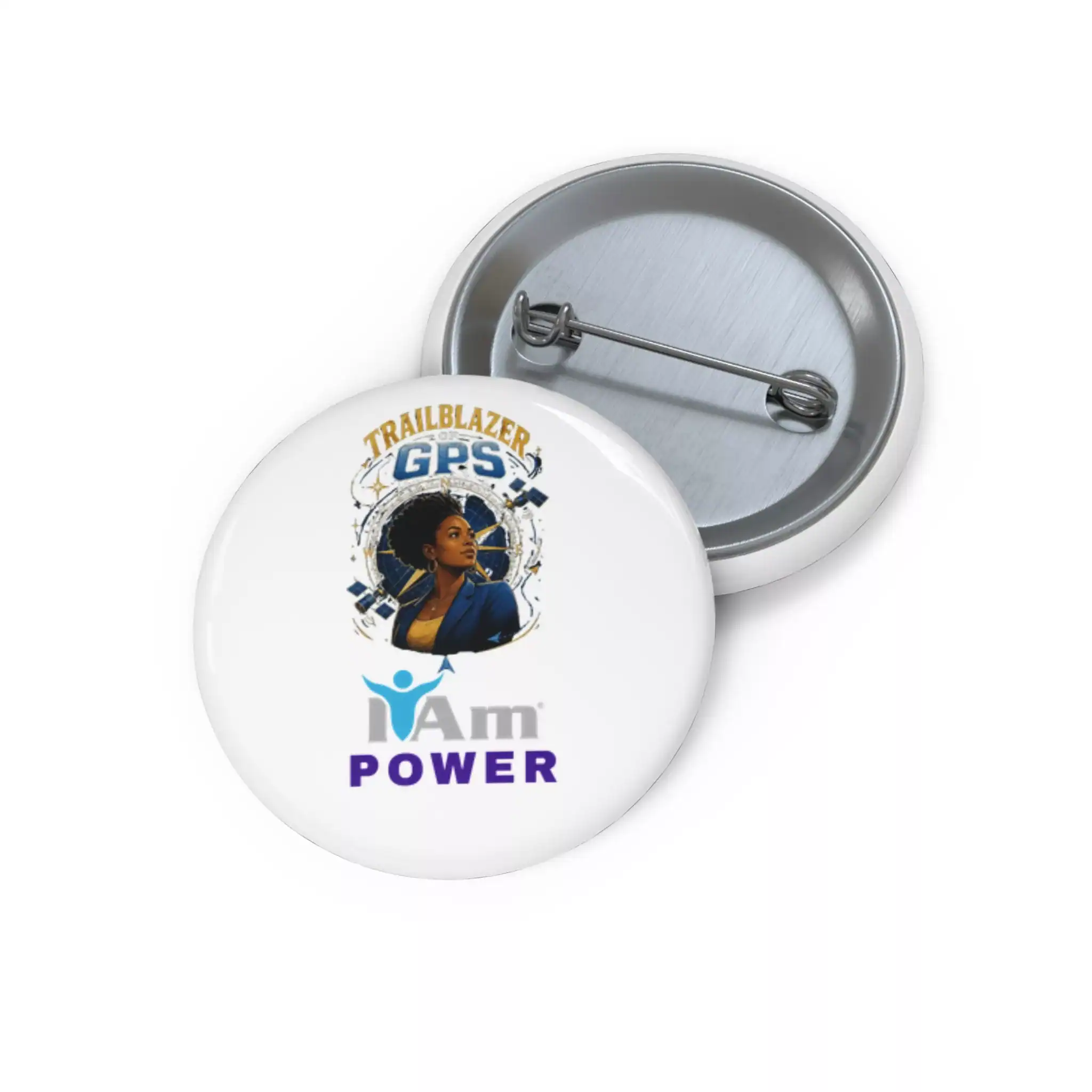 12388529752625185217_2048.webp Empowerment badge with GPS and 'I Am Power' slogan for inventors and builders.