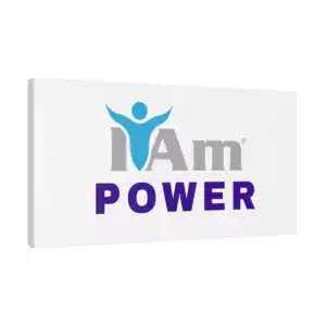 Inspirational wall art with 'I Am Power' message and a human figure icon.