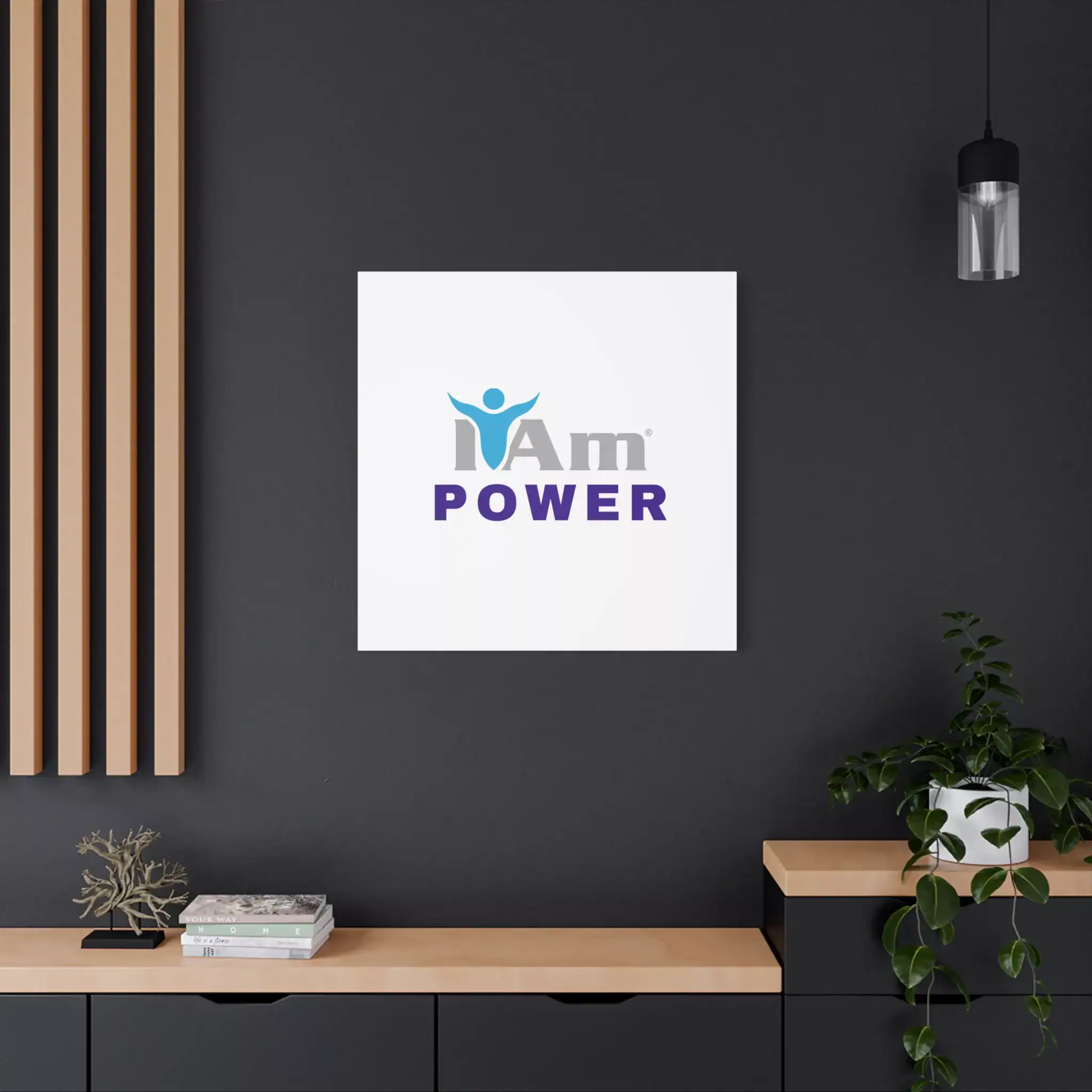 12750572600748454800_2048.webp Inspirational wall art with 'I Am Power' message on a dark wall.