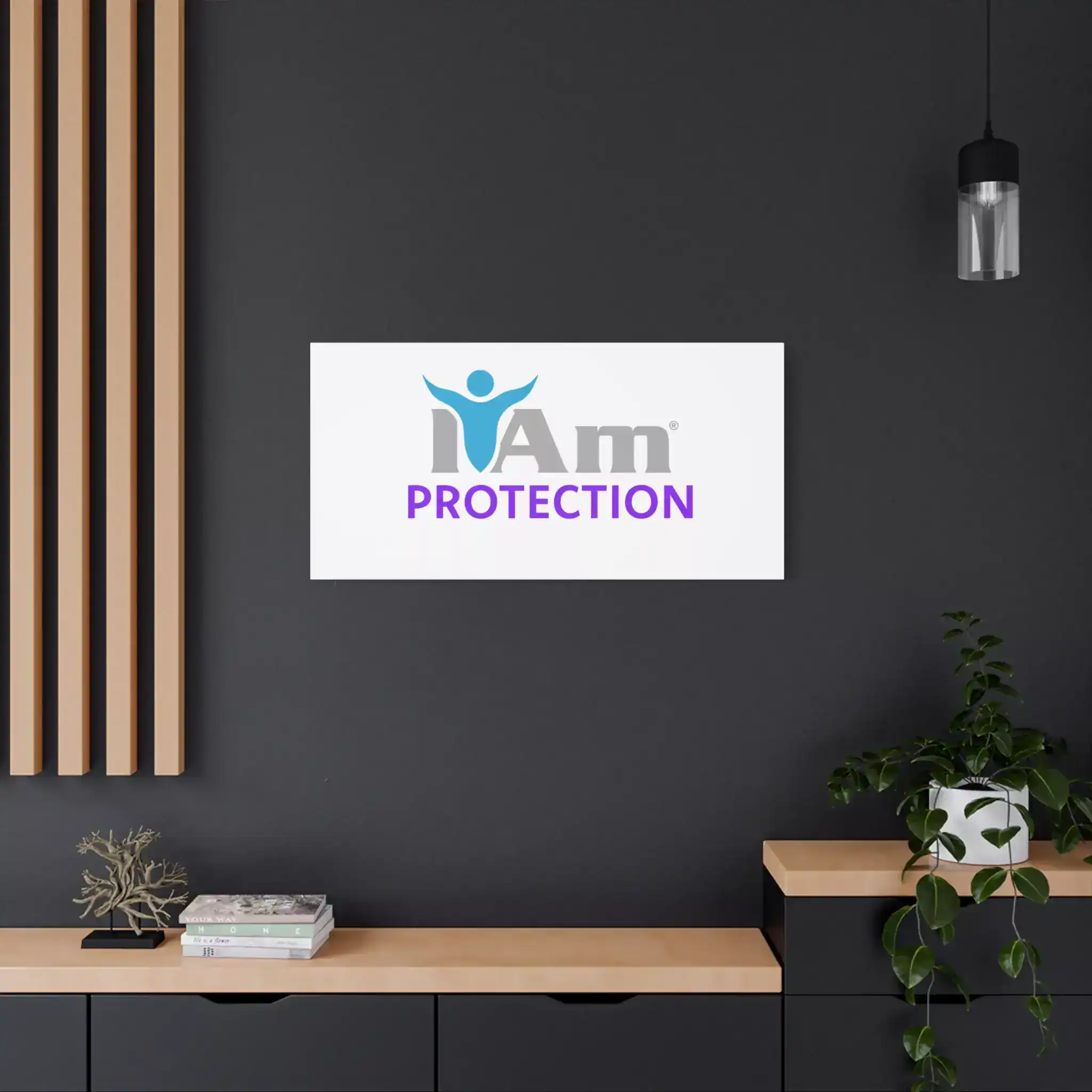 12967759585658161355_2048.webp Inspirational wall art with 'I Am Protection' message on a dark wall.