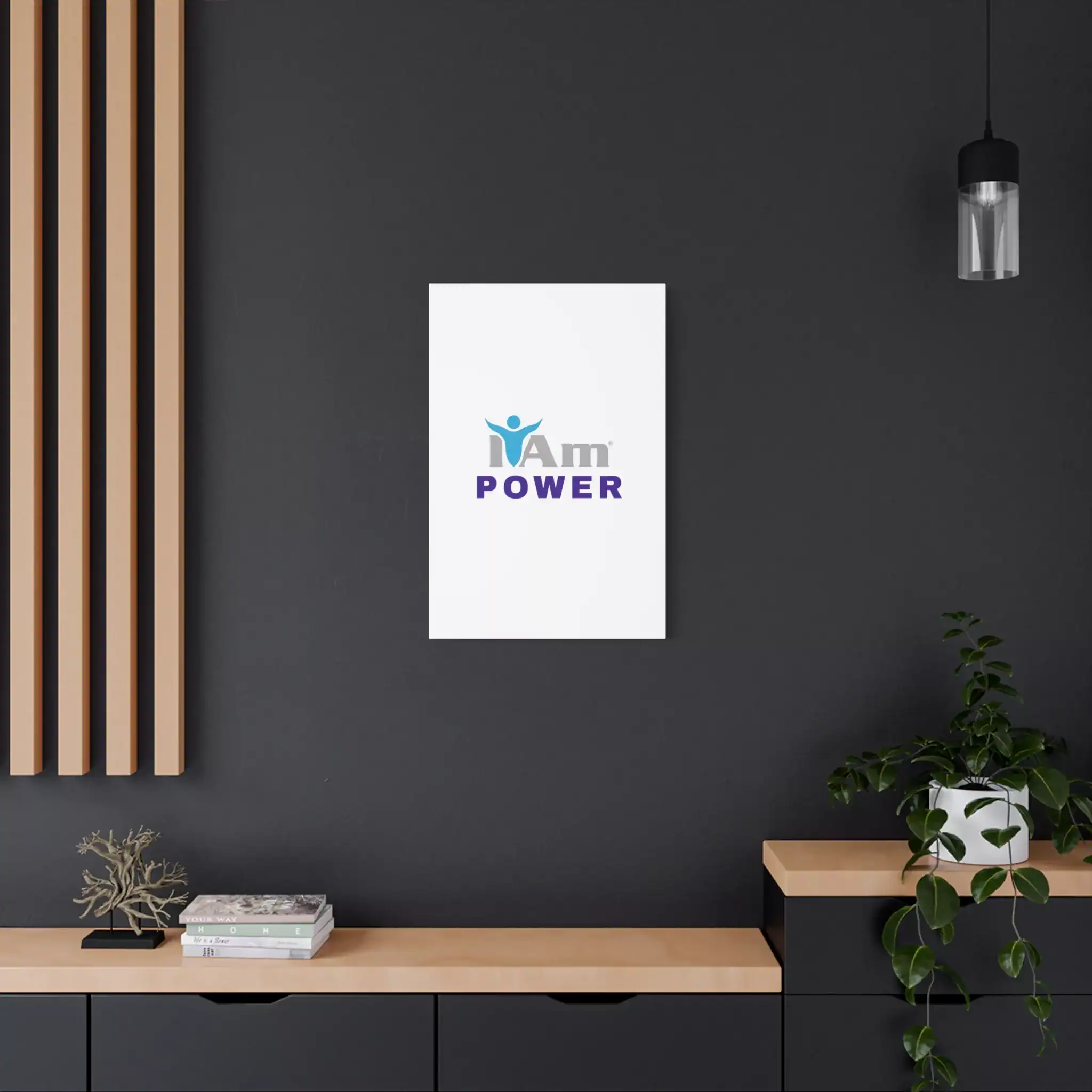 12999024481101695882_2048.webp Inspirational wall art with 'I Am Power' message on a dark wall.