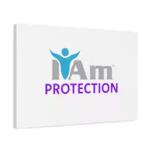 Inspirational wall art with 'I Am Protection' message and human figure icon.