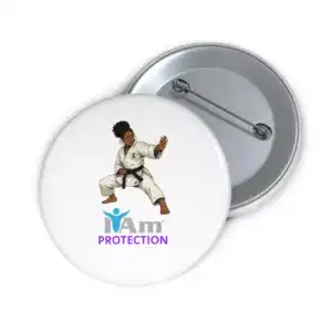 Empowerment badge for fighters and advocates with martial arts illustration.