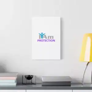 Inspirational wall art with 'I Am Protection' message on a white canvas.
