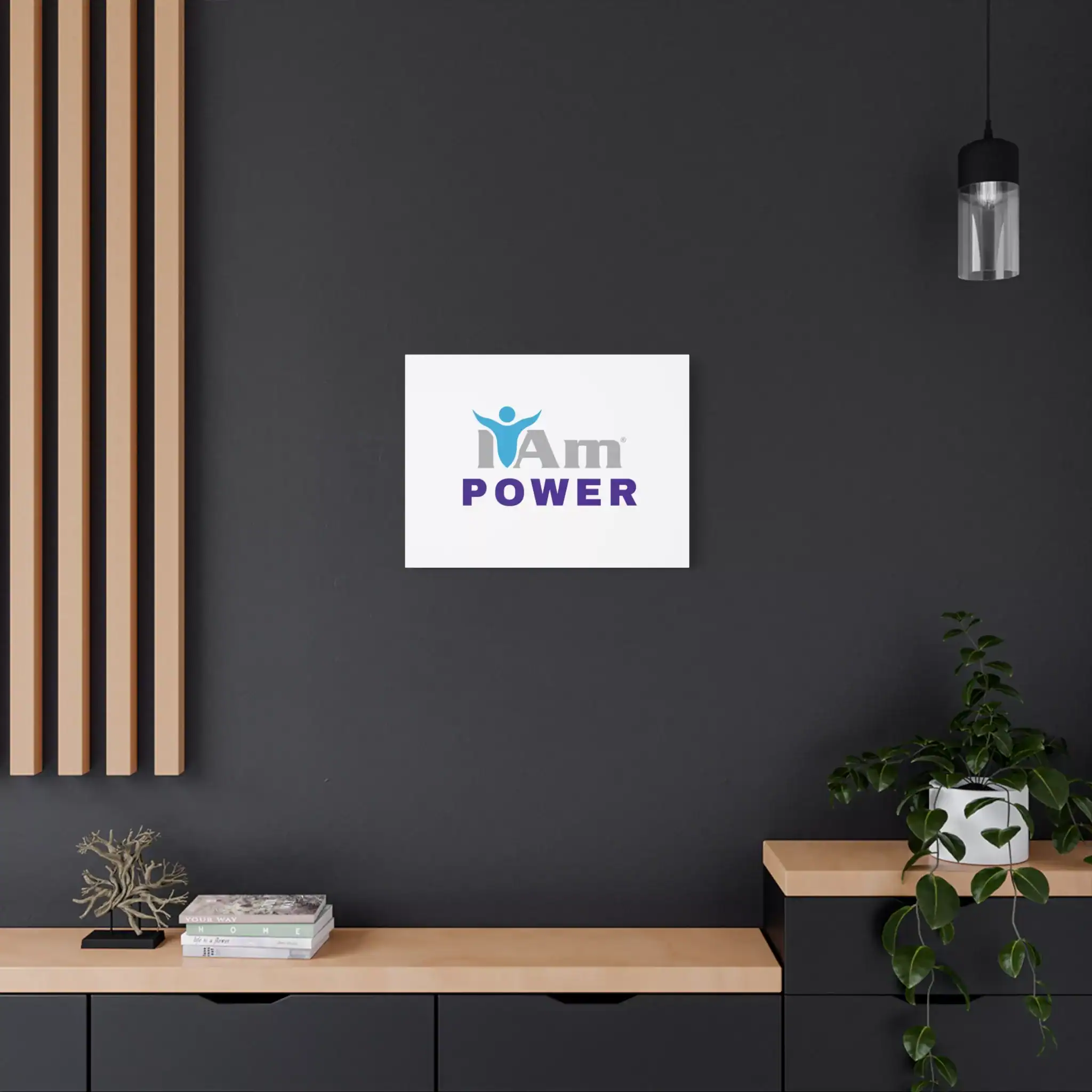 13739128236607975018_2048.webp Inspirational wall art with 'I Am Power' message on a dark wall.