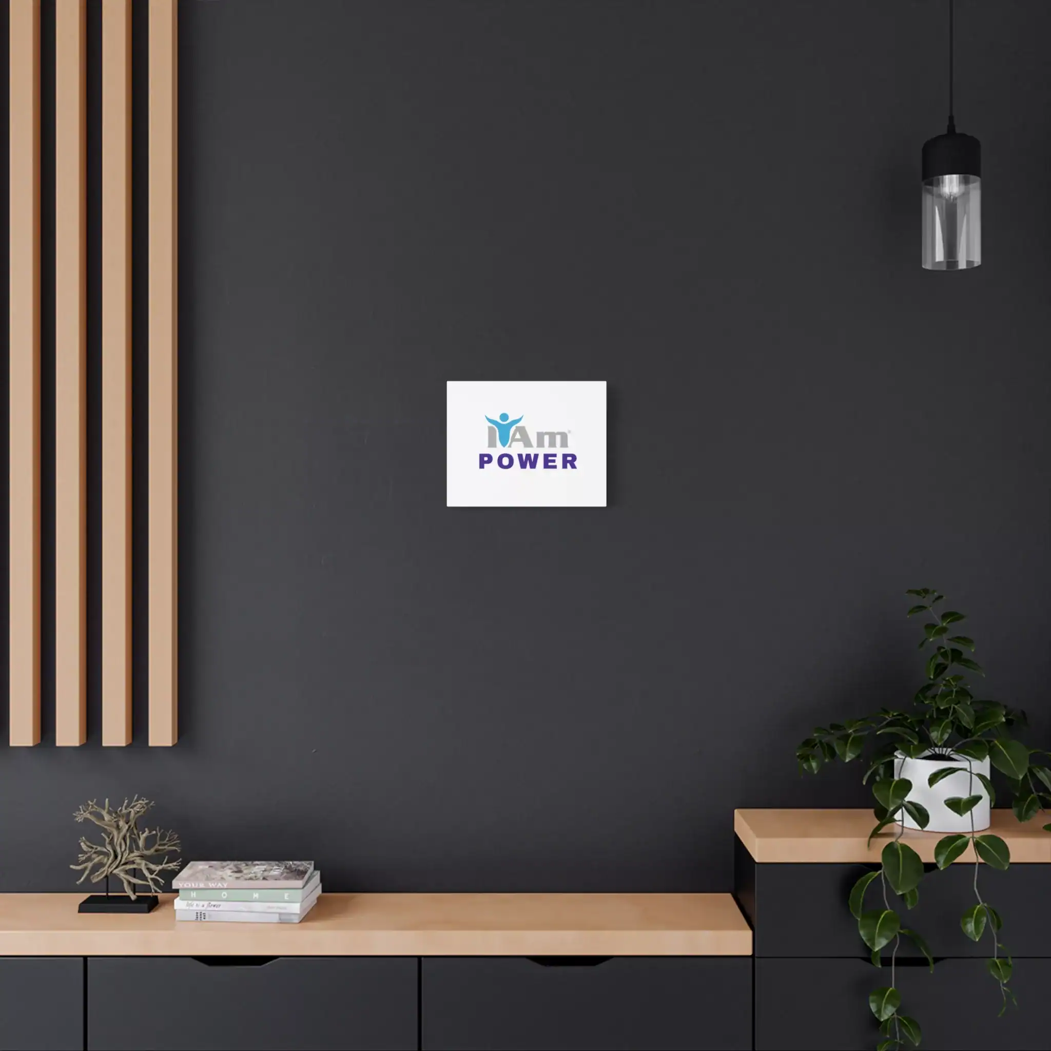 13895008939123464407_2048.webp Inspirational wall art with 'I Am Power' message on a dark wall.