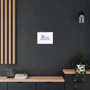 Modern interior with 'I Am Protection' canvas wall art and minimalist decor.