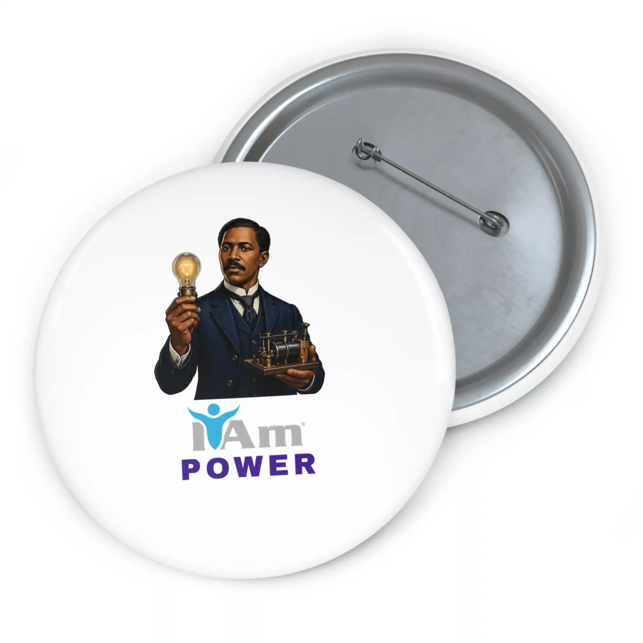 14183915625058769073_2048.webp Inventor holding a light bulb with 'I Am Power' badge for inventors and builders.