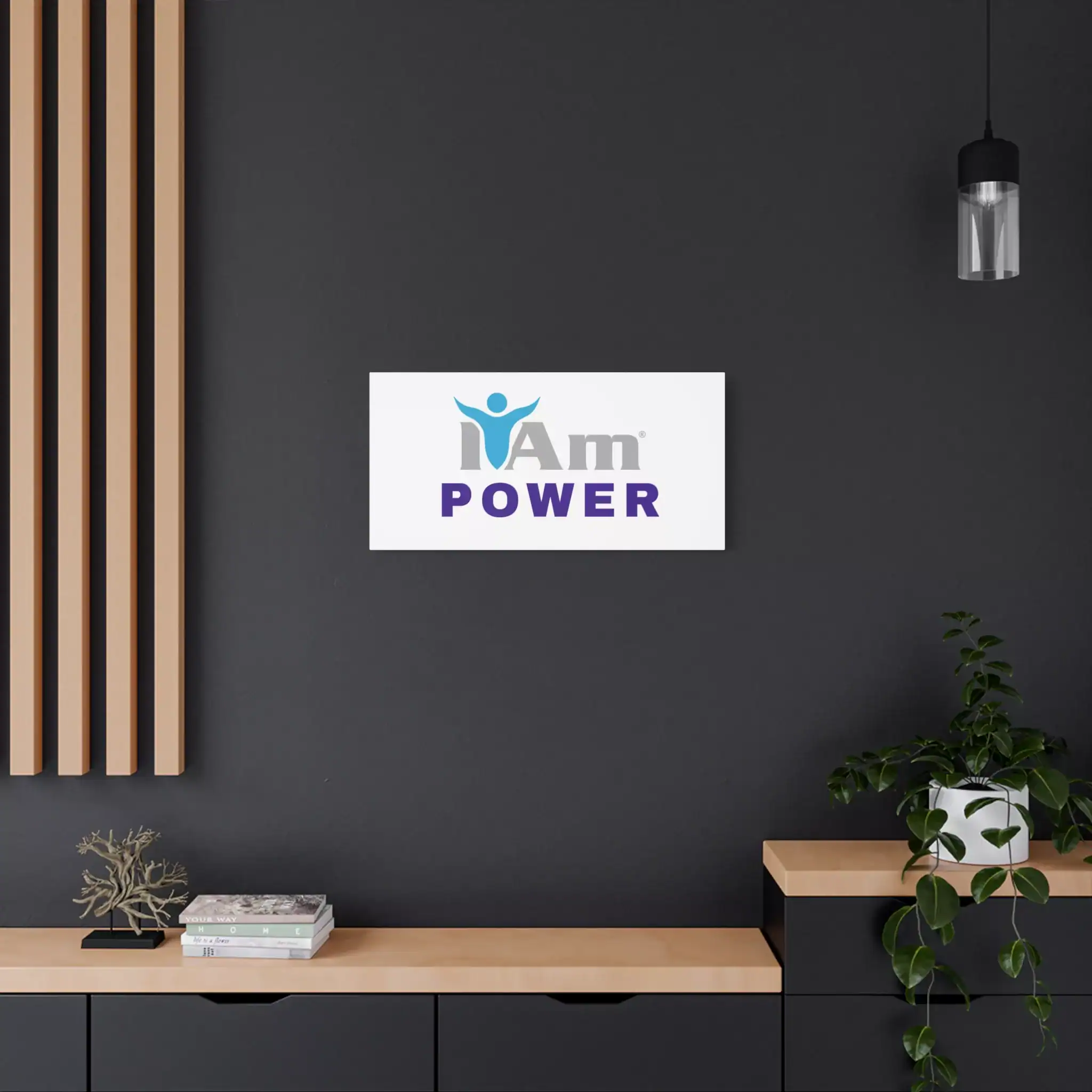 14606442090562345591_2048.webp Inspirational wall art with 'I Am Power' message on a dark wall.