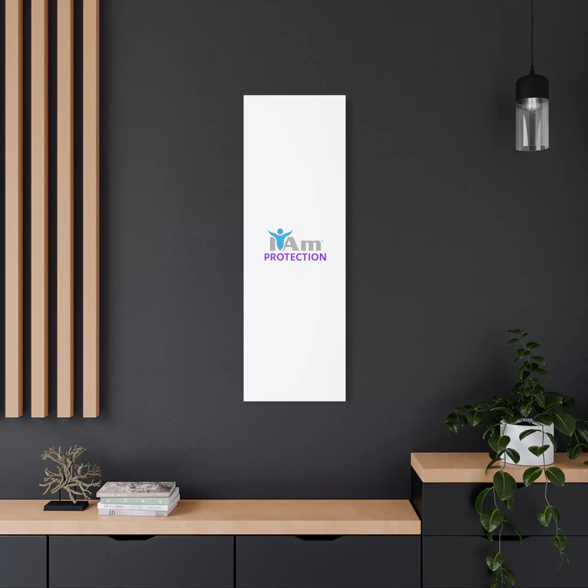 14633809816358944098_2048.webp Minimalist wall art with 'I Am Protection' message in a modern interior setting.