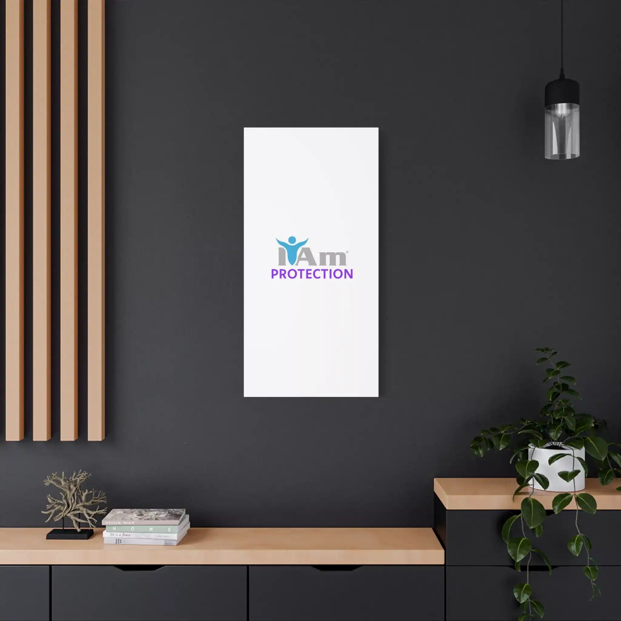 14789447337704711896_2048.webp Inspirational wall art with 'I Am Protection' message on a dark wall.