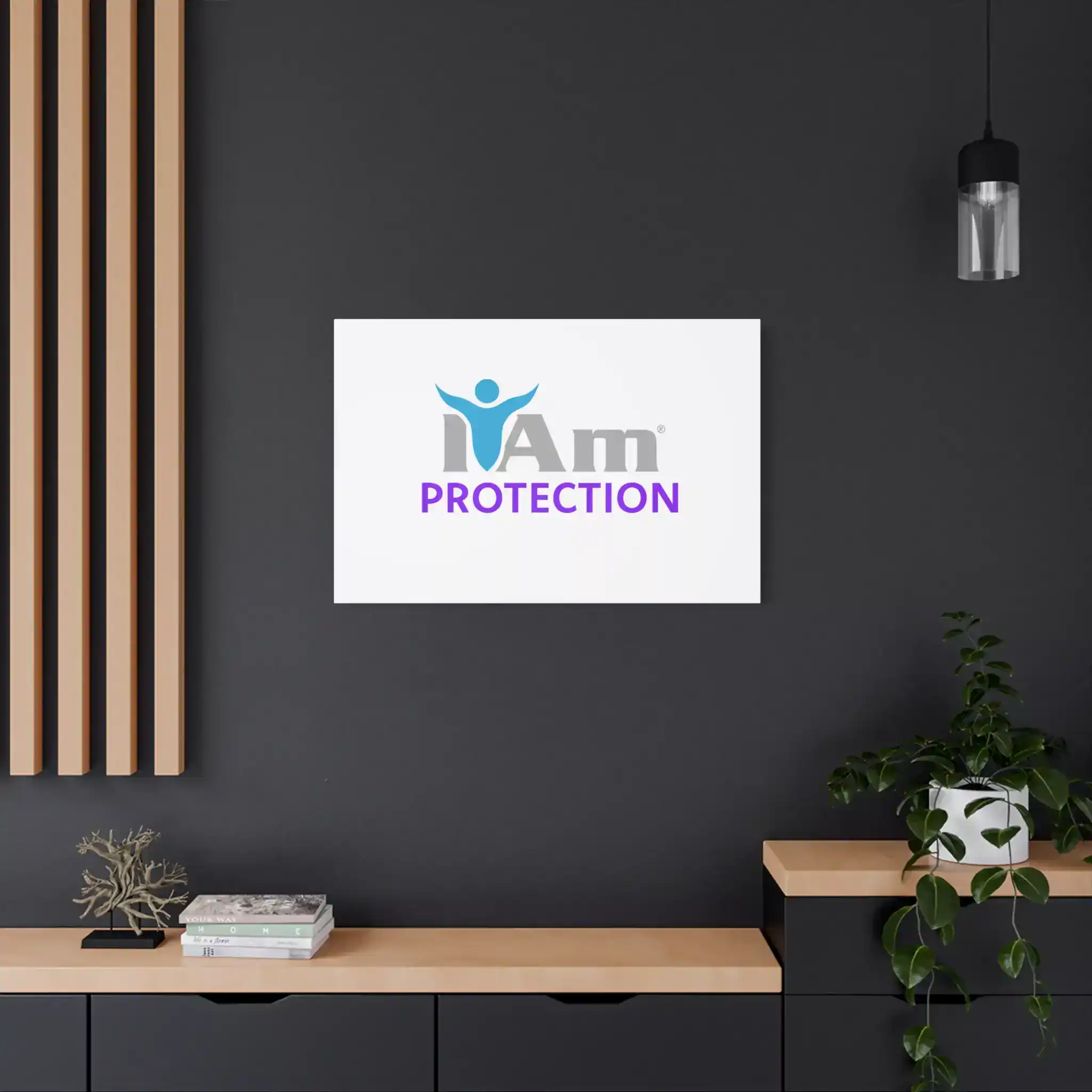 14852798909372940296_2048.webp Inspirational wall art with 'I Am Protection' message on a dark wall.