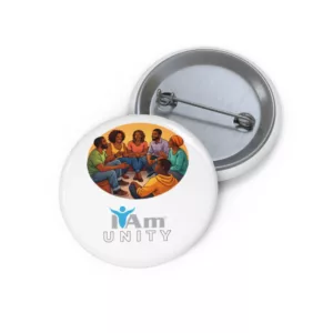 Unity badge with diverse group of people in discussion.