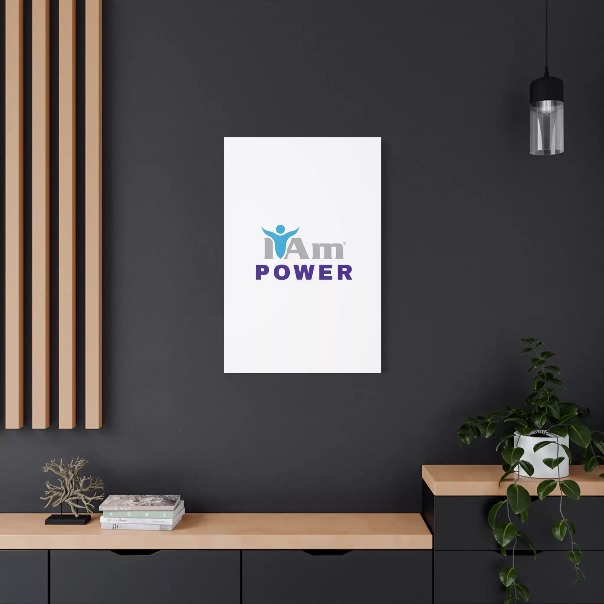 15280027300909377099_2048.webp Inspirational wall art with 'I Am Power' message on a dark wall.