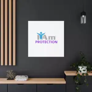 Inspirational wall art with 'I Am Protection' message on a white canvas.