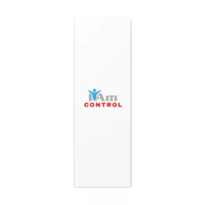 Inspirational wall art with 'I Am Control' message and logo design.