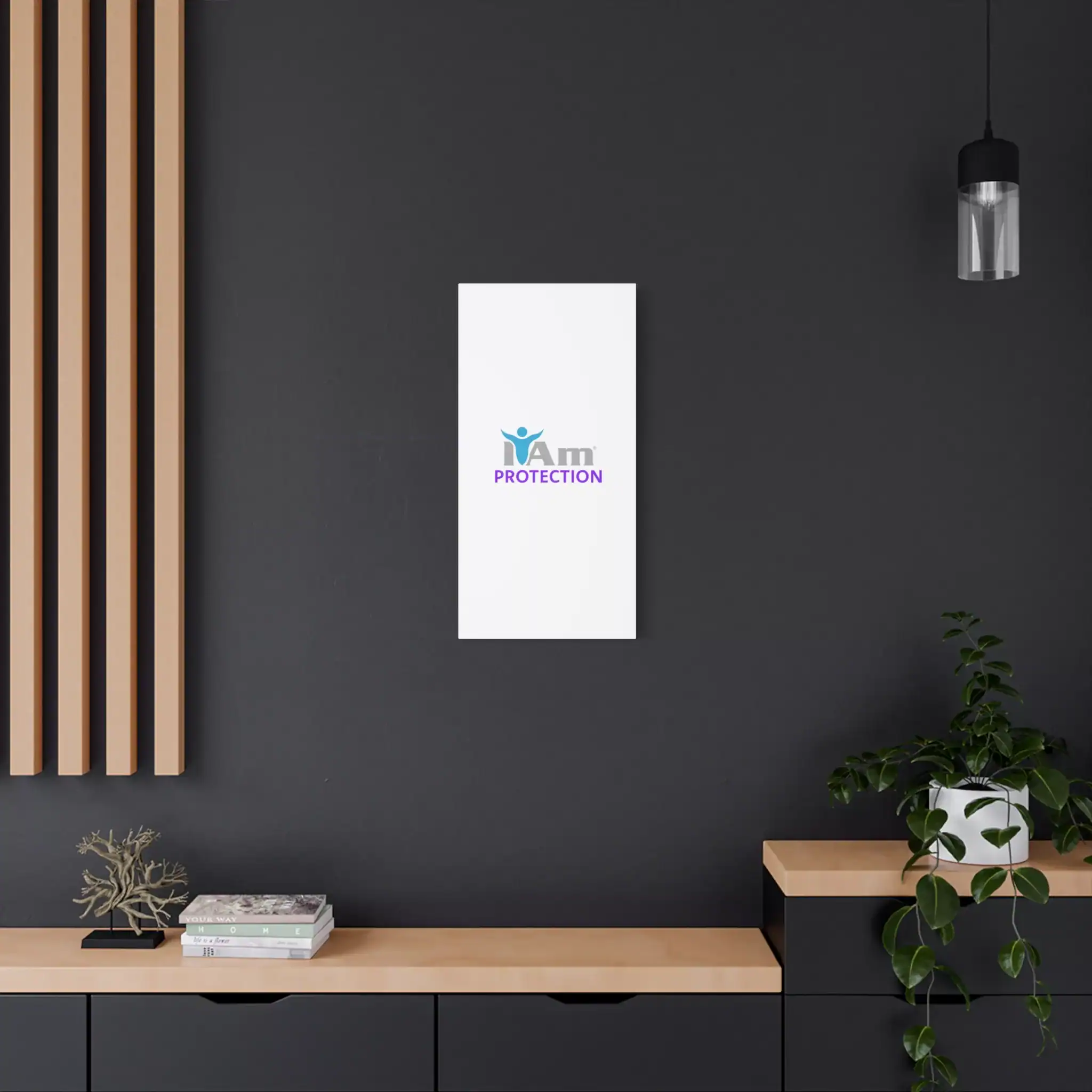 16468470550092034401_2048.webp Modern wall art with 'I Am Protection' message in a stylish interior setting.