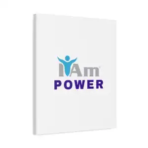Inspirational wall art with 'I Am Power' message and a human figure icon.
