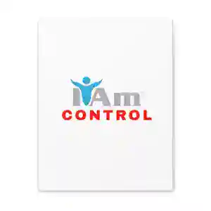 Inspirational wall art with 'I Am Control' message and a human figure icon.