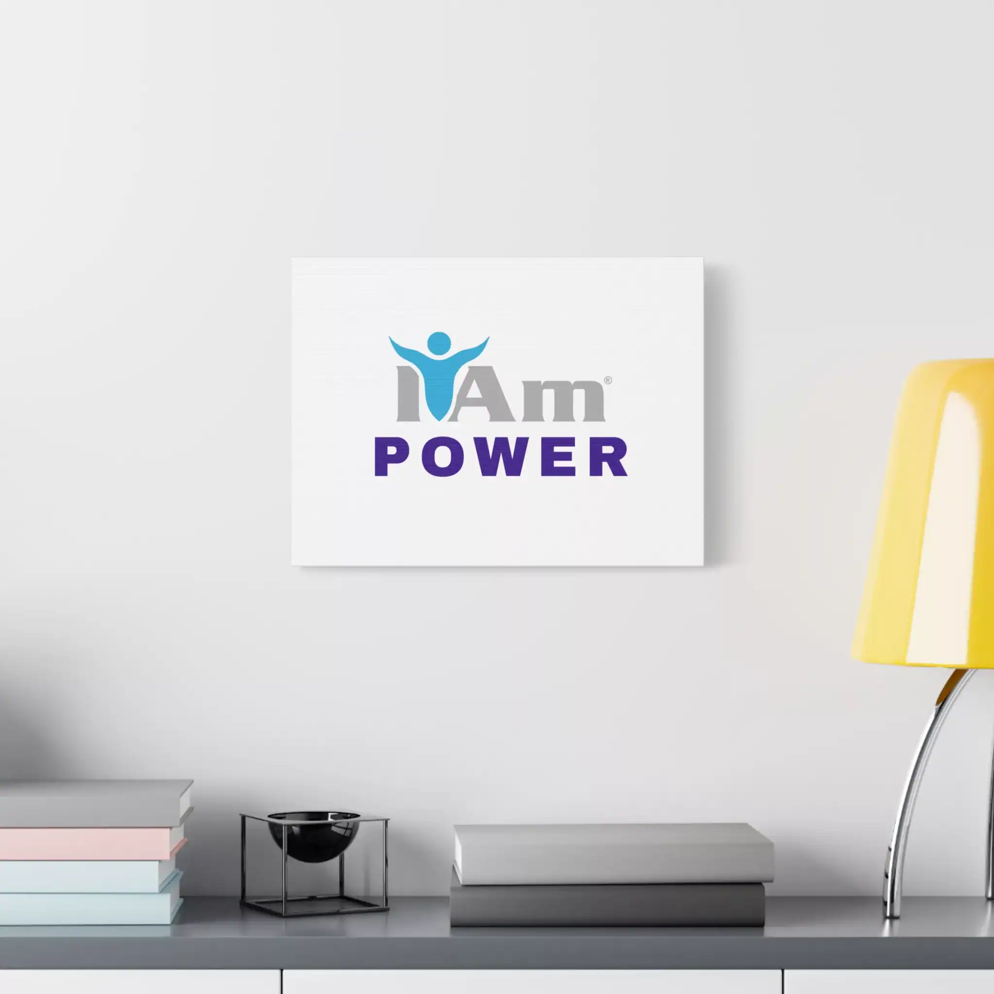 16857017143404550294_2048.webp Inspirational wall art with 'I Am Power' message and figure on a white wall.