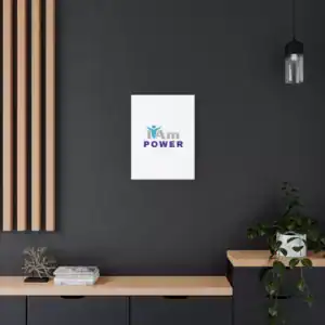 Inspirational wall art with 'I Am Power' message on a dark wall.